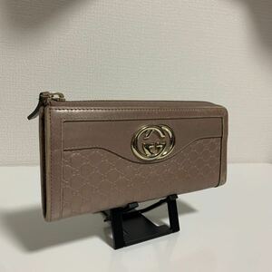 良品　GUCCI グッチ L字ファスナー　インターロッキング　マイクログッチ　長財布　ピンク系