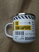 ENAMEL MUG　琺瑯マグカップ　ホーロー　シンガポール　BOARDING PASS　搭乗券　チケット　飛行機　バーコード_画像2