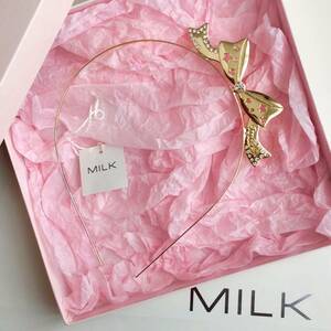 新品★MILK リボン×ラインストーン メタル カチューシャ ゴールド 箱付き ヘアアクセサリー パーティ ミルク