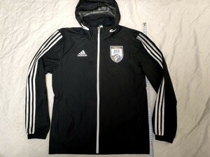 サッカージップアップウインドブレーカージャケット☆Fukushima JFA academy☆adidasアディダス☆Oサイズ☆ブラック系☆多少ダメージあり