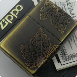 真鍮 2002 Canada Maple Leaf Zippo (NIAGARA FALLS.ONTARIO - Antique Brass) カナダ メイプルリーフ 五面薄板貼り オンタリオ工場刻印 5