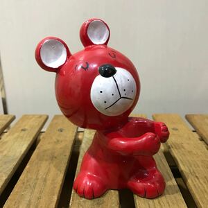 70年代 陶器製 赤いクマ 熊 貯金箱 ビンテージ！