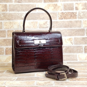  Courreges courreges type pushed . leather 2WAY handbag semi shoulder bag independent OK bottom tack attaching dark brown 