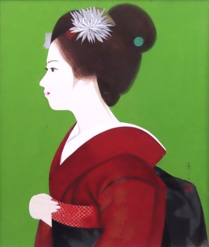 Er ist Mitglied der Japan Art Academy und ein Meister der japanischen Malerei, der mit dem Imperial Prize ausgezeichnet wurde. Tatsuzo Shimizu, Nr. 10 Maiko [Seiko Gallery] Eine der größten Galerien in Tokio, 53 Jahre seit ihrer Gründung*, Malerei, Japanische Malerei, Person, Bodhisattva