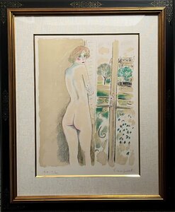 アンニュイで優美な女性を描く人気画家！ジャン=ピエール・カシニョールの大変珍しい作品です　「窓辺の裸婦」版画　【正光画廊】G