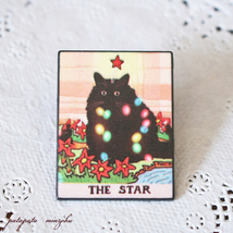 猫のピンバッジ タロットカード 星 THE STAR 猫 バッジ ネコ ねこ 小物 雑貨 ピンズ ブローチ_画像1