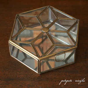 真鍮 六角 ガラスコレクション ケース S アンティーク調 ブラス ガラスボックス