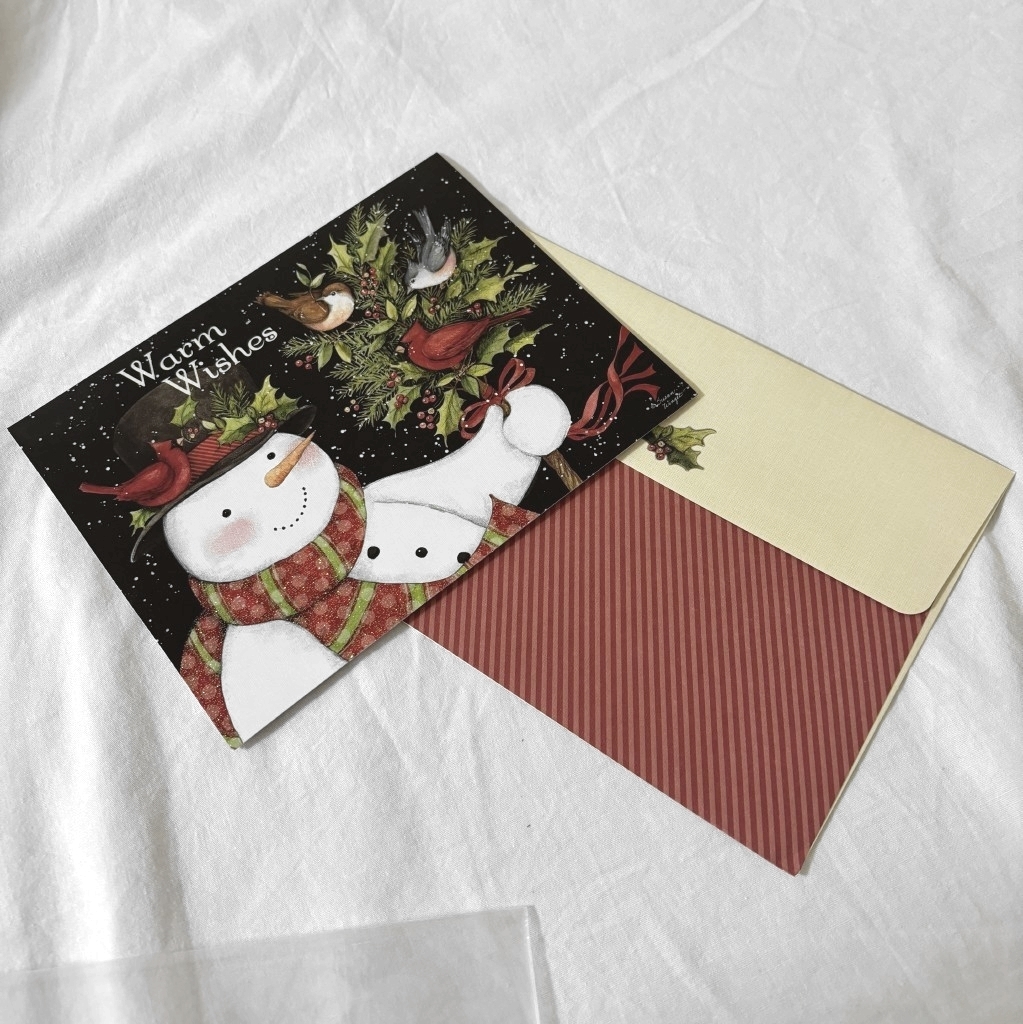 Christmas Card Snowman WARM WISHES (With all my heart) Import, Printed materials, Postcard, Postcard, others