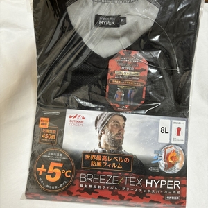 タグ付き BREEZE/TEX HYPER 長袖丸首Tシャツ 8L ブラック メンズ 大きいサイズ