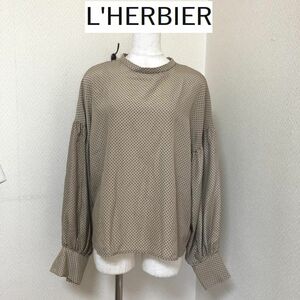 L'HERBIER エルビエ レディース ブラウス 長袖 ハイネック タートルネック ボリュームスリーブ ドット 9号 M