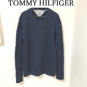 TOMMY HILFIGER　トミーヒルフィガー　メンズ　ケーブル　クルーネック　セーター　ネイビー　S