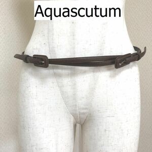 Aquascutum　アクアスキュータム　レディース　ベルト　スキニーベルト　細ベルト　レザー　型押し　ブラウン