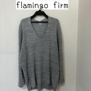 flamingo firm(フラミンゴファーム) vネック サーマルニット ワッフル 長袖 カットソー グレー