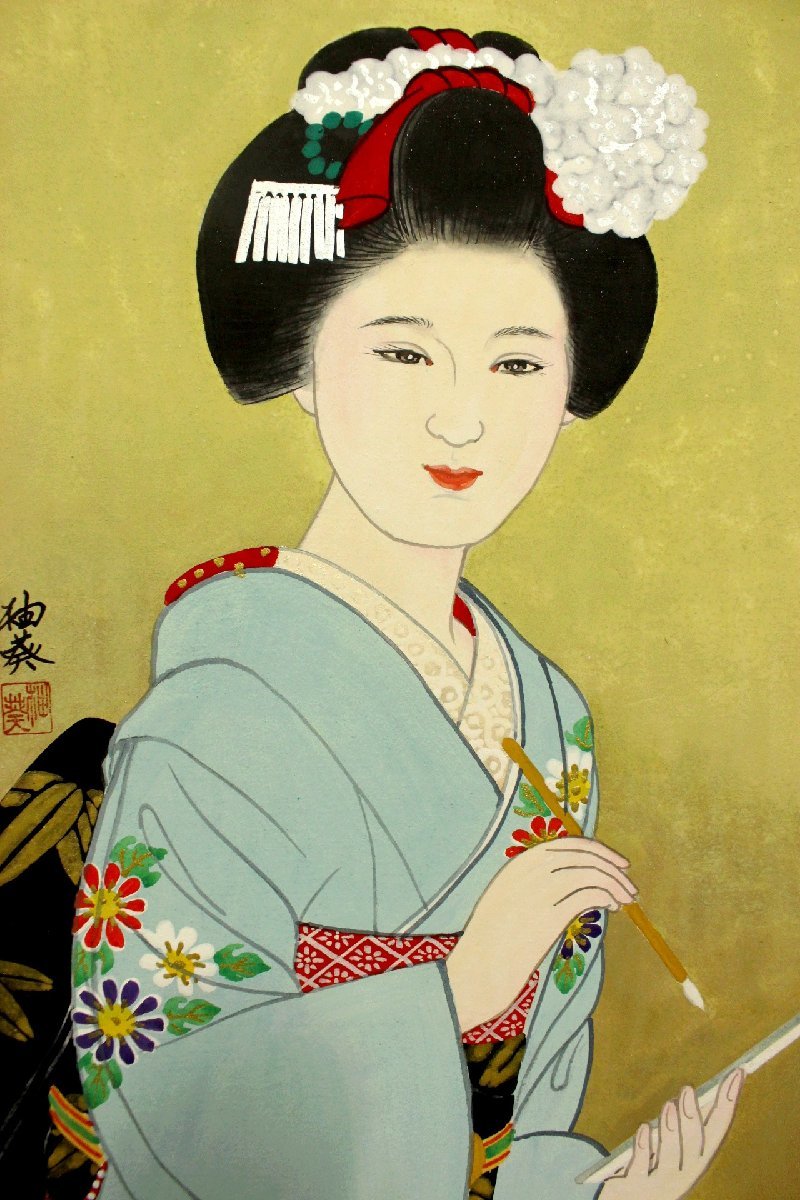 [Customs] Beautiful Artist Japanese Painting Miyashita Yuuki Brush Eika No. 6 Co-seal Authenticity Guaranteed ws278, painting, Japanese painting, person, Bodhisattva
