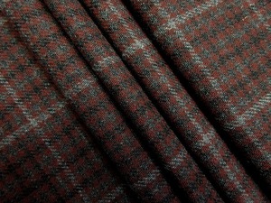最終 ウール100 綾織 格子 ジャケット スーツ 中厚 巾158cm 長2.9m 赤 グレー[f979]