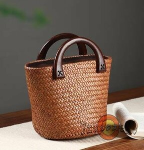  hand-knitted. handbag literary art youth . old. rattan braided. beach bag . compilation .., fashion .. simple . bucket . wrapped - 