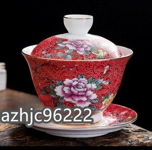5点セット老茶碗中国景徳鎮古玩 五色 花開富貴蓋碗