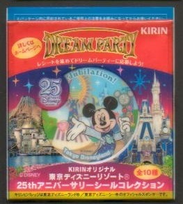 ★即D★キリン★ミニ シール★ステッカー★ディズニー★TDR 25周年★直径３ｃｍ★ミッキー★在庫２枚★１枚１００円