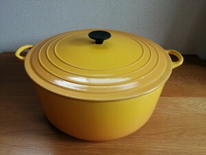 ☆LE CREUSET ル・クルーゼ ココットロンド 34㎝ 両手鍋 ホーロー イエロー 12.4L 大容量 中古