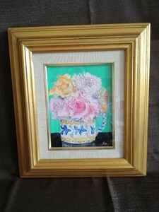 ☆真作保証 小林こう 『バラ』 油彩画 油絵 花 植物 直筆サインあり 額装