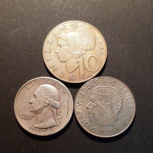 世界の銀貨 まとめて3枚 アメリカクウォーターダラー オーストリア10シリング スウェーデン1クローナ 外国 銀貨 