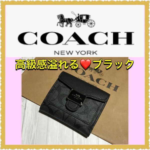 【新品未使用】【高級感溢れる】coach 二つ折り財布　ブラック　シグネチャー　ペッパー