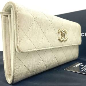 1円 ギャラ有/付属品完備【最高級】CHANEL シャネル マトラッセ キャビアスキン ココマーク 長財布 レザー/本革 オフホワイト レディース 