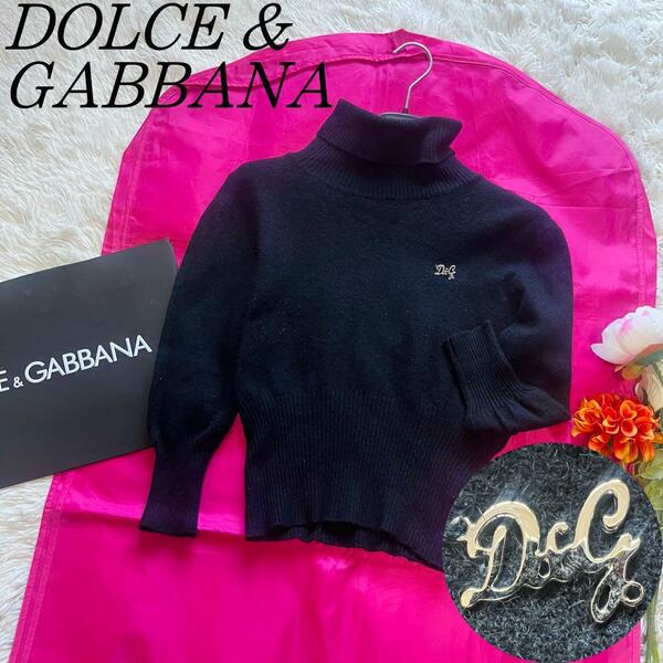 【良品】DOLCE&GABBANA タートルネック ブラック M ロゴプレート ドルチェアンドガッバーナ 黒