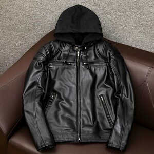 本革ライダースジャケット メンズファッション 牛革 革ジャン シンプル レザージャケット オートバイの防風コート
