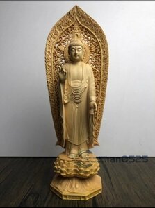 最新作 仏像　彫刻 木彫　阿弥陀仏立像　高28cm