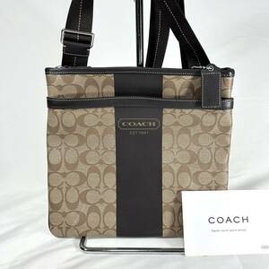 【美品】1円〜 COACH コーチ ショルダーバッグ ヘリテージシグネチャー F70591 PVC×レザー ブラウン 斜めがけ 72510