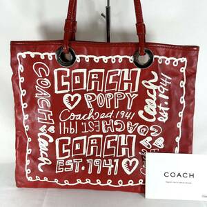 1円〜 COACH コーチ 13857 ポピー PVC×パテントレザー トートバッグ ショルダー 肩掛け レディース レッド系