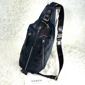 【超貴重】1円〜 COACH コーチ ボディバッグ 70360 ネイビー ブラウン レザー トンプソン 普段使い 