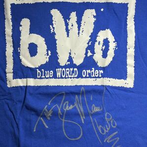 サイン入り bWo ブルー・ミーニーTシャツ 未着用 Mサイズ 両面プリント ECWレジェンド選手 The Blue Meanie ブルー・ワールド・オーダーの画像3