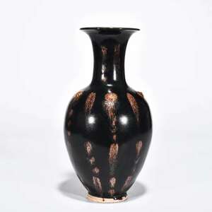 磁州窯 鉄斑文鼓釘瓶 花瓶 唐物 陶磁器 中国美術 工芸品 HB821