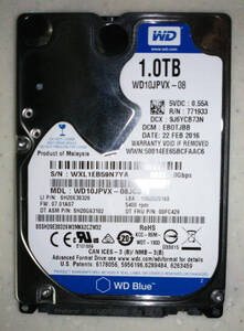 WD Western Digital 2.5インチ HDD 1TB SATA SATA600 6Gbps 9.5mm厚 中古 正常品 ⑤