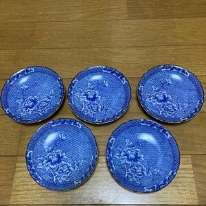 龍泉窯 小皿 牡丹 花柄 5枚セット / 青磁 醤油皿 取り皿 約12cm
