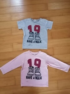 キッズ　半袖Ｔシャツ 長袖Tシャツ　ロンＴ　90 95 2枚セット　男の子　スニーカー プリント柄　ベビー　子供服　まとめ売り　長袖　半袖