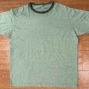 【VINTAGE/ビンテージ】無地・リンガー・霜降Tシャツ 、緑色 Lサイズの画像1