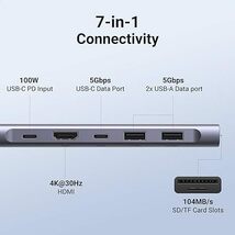 UGREEN USB-Cハブ 7-IN-1 100W急速充電 5Gbps高速転送 4K HDMIハブ USB 3.0 2ポート拡張 SD Micro SD/TFカードリーダー 付きアダプター_画像5