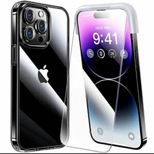 Alphex自信作 iPhone 14 pro max 用 フィルム付きケース 全面保護セット 耐黄変透明ケース