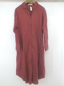 ◇ chocol raffine robe 長袖 膝下丈 シャツ ワンピース サイズF テラコッタ レッド系 レディース P