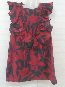 * KAREN WALKER RUNAWAY total pattern frill French sleeve blouse cut and sewn size US 2 red black group lady's P