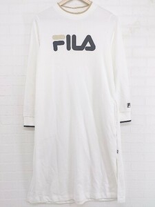 ◇ FILA ロゴ プリント サイドスリット 長袖 膝下丈 ワンピース サイズM ホワイト系 ブラック ベージュ系 レディース P