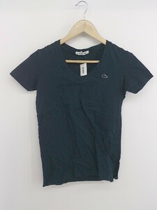 ◇ LACOSTE ラコステ ワンポイントロゴ Vネック 半袖 Tシャツ カットソー サイズ34 ネイビー レディース P