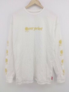 ◇ over print プリント ロゴ 長袖 ロンT Tシャツ カットソー サイズ L オフホワイト イエロー レディース メンズ P