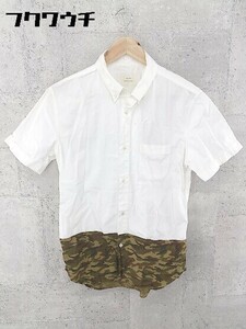 ◇ FREAK'S STORE フリークスストア 迷彩 カモフラ 切り替え 半袖 シャツ Lサイズ ホワイト ベージュ メンズ