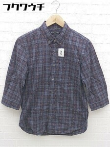 ◇ BEAUTY & YOUTH UNITED ARROWS ボタンダウン BD チェック 七分袖 シャツ サイズM グレー系 メンズ