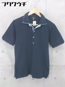 * THE SHOP TK MIXPICE double color silver chewing gum check polo-shirt with short sleeves size M navy men's 