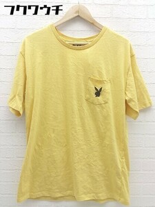 ◇ PLAYBOY プレイボーイ ロゴ 刺繍 キッズ 子供服 半袖 Tシャツ カットソー サイズM イエロー ブラック メンズ